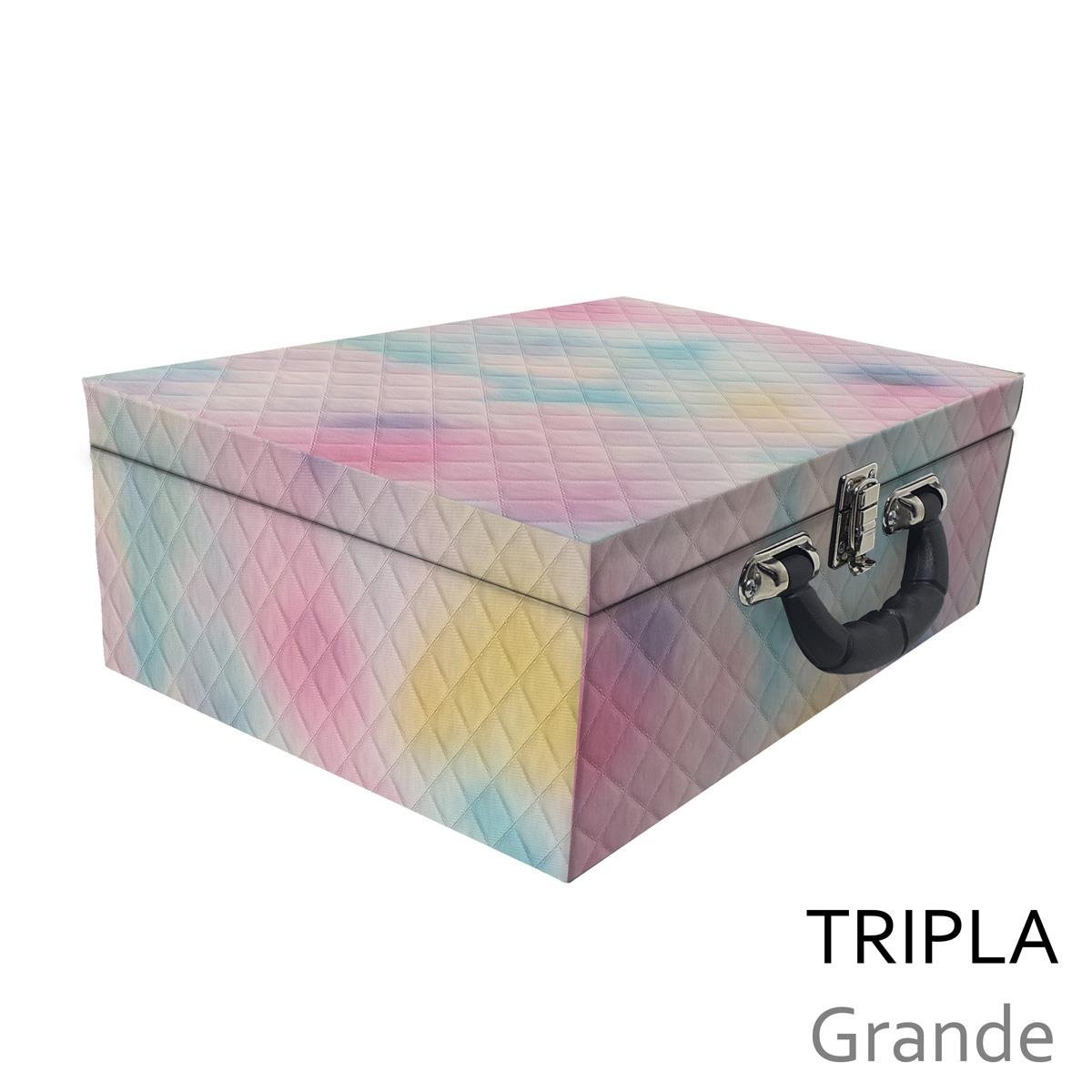 Estojo Maleta Porta Jóias Triplo Grande Dijon Tie Dye Com Alça Preta e Espelho