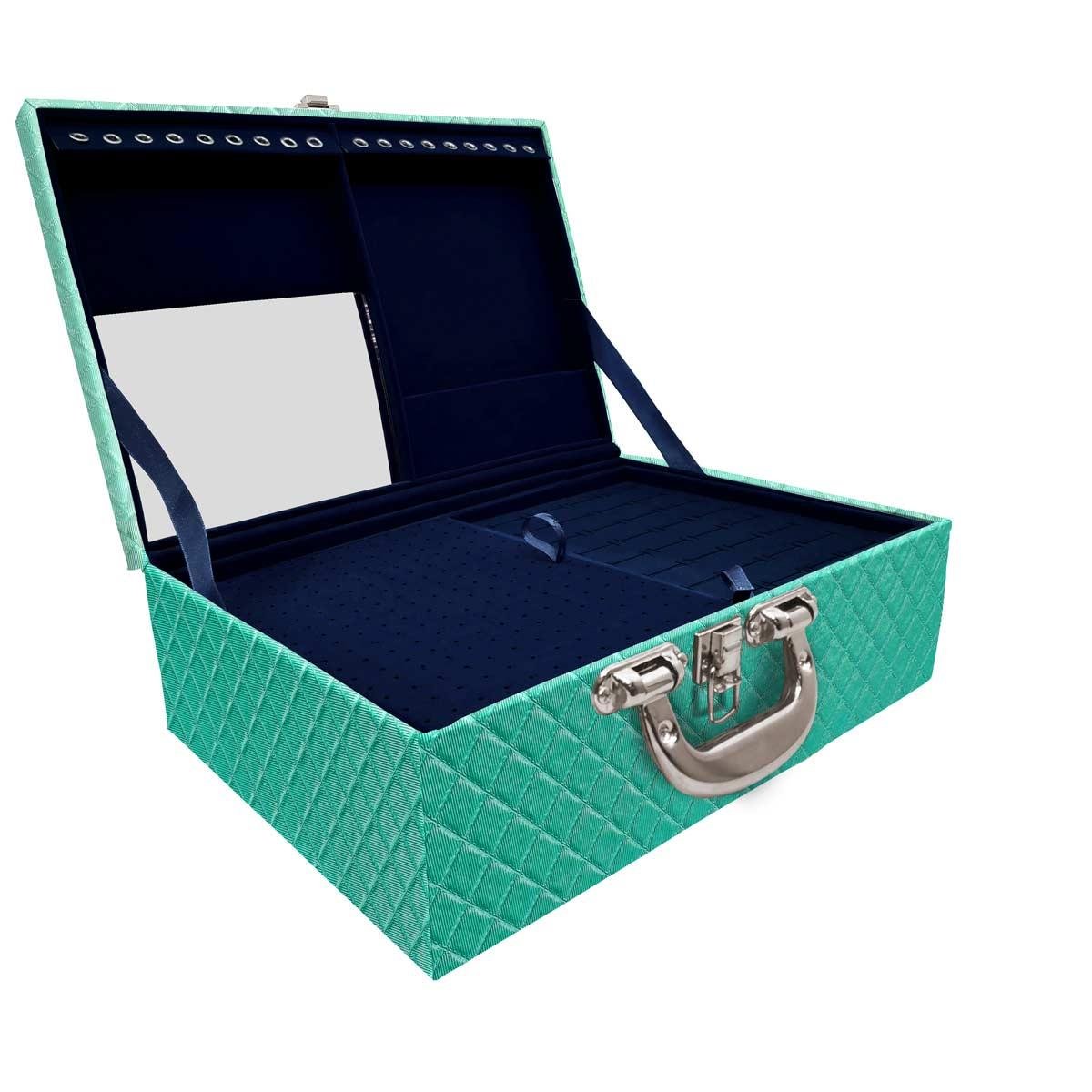 Estojo Maleta Porta Jóias Triplo Grande Dijon Tiffany Com Alça Cromada e Espelho