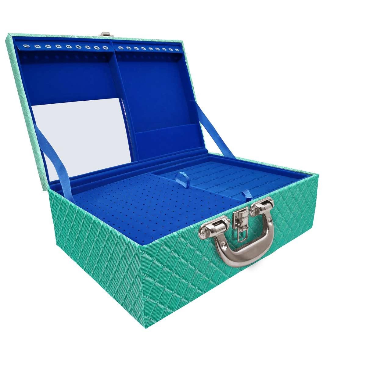 Estojo Maleta Porta Jóias Triplo Grande Dijon Tiffany Com Alça Cromada e Espelho