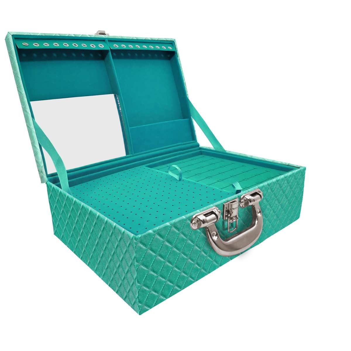 Estojo Maleta Porta Jóias Triplo Grande Dijon Tiffany Com Alça Cromada e Espelho