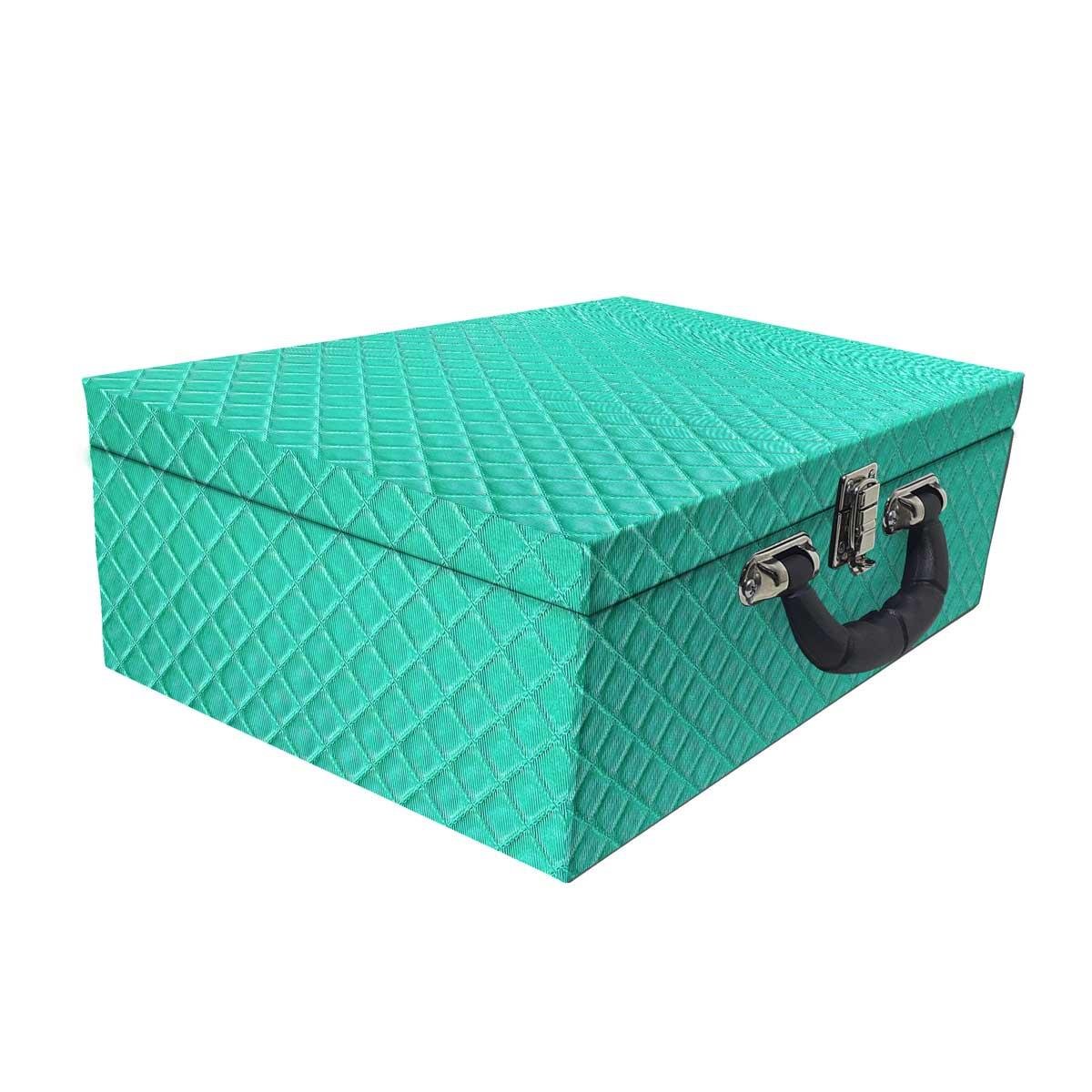 Estojo Maleta Porta Jóias Triplo Grande Dijon Tiffany Com Alça Preta e Espelho