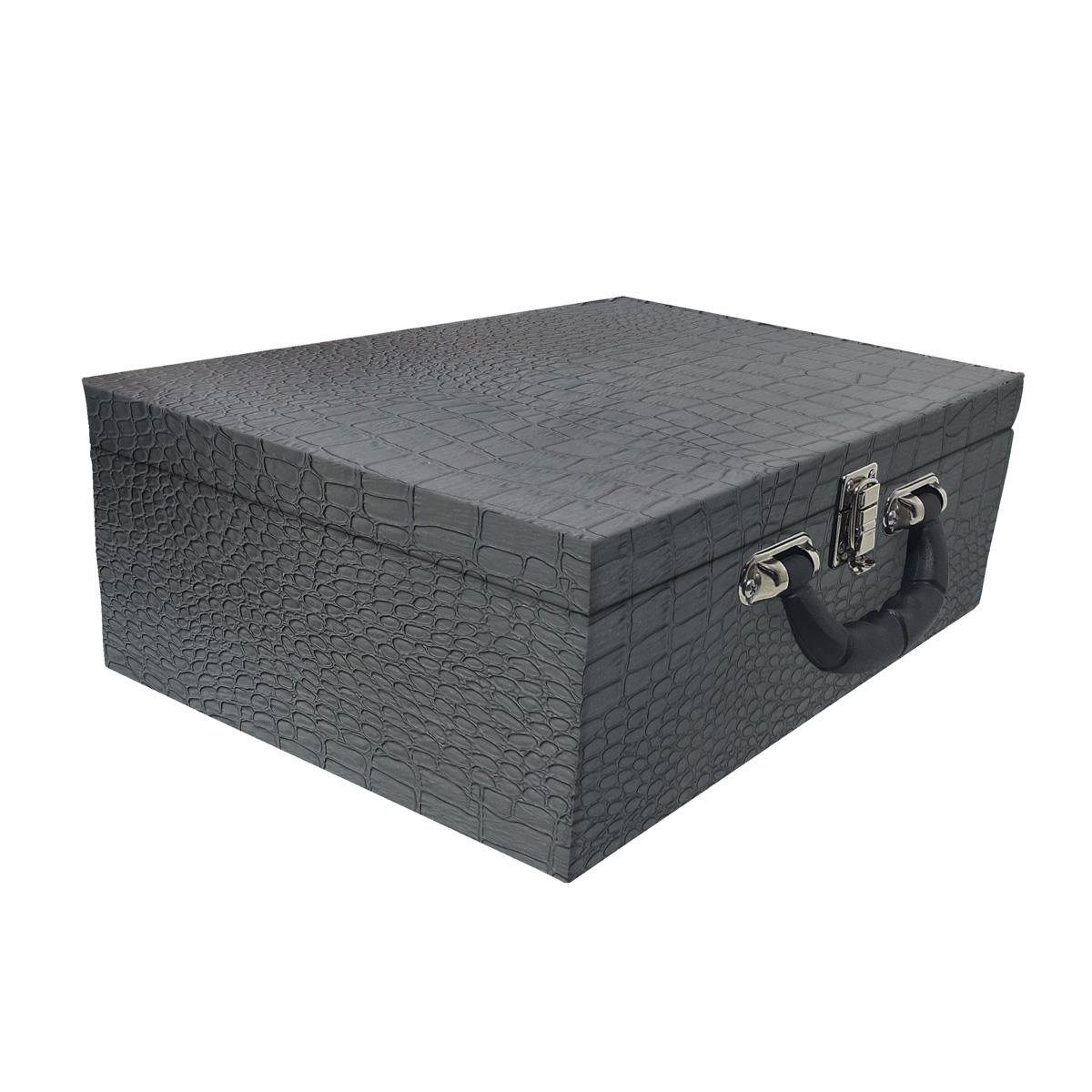 Estojo Maleta Porta Jóias Triplo Grande Dinossauro Com Alça Preta e Espelho