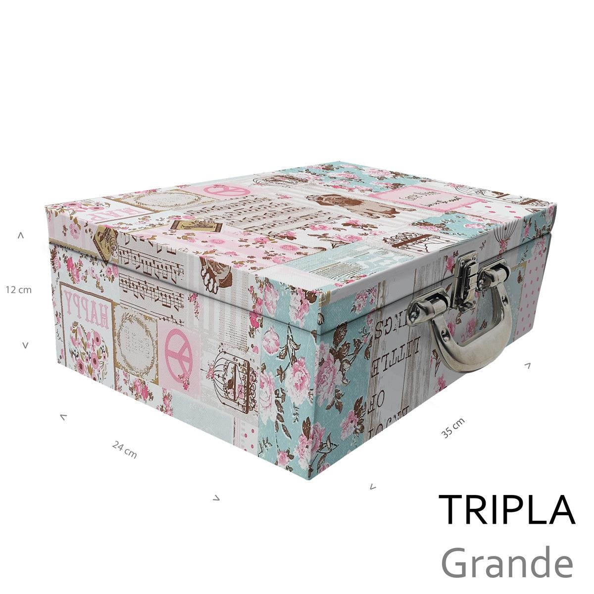 Estojo Maleta Porta Jóias Triplo Grande Happy Day Com Alça Cromada e Espelho
