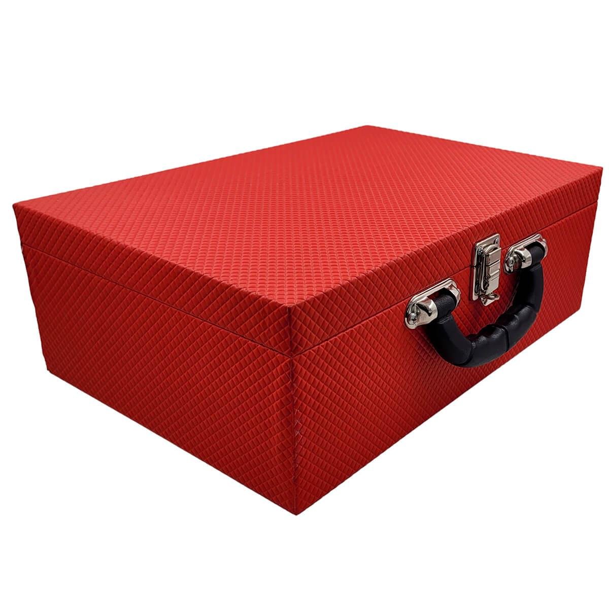 Estojo Maleta Porta Jóias Triplo Grande Ibiza Com Alça Preta e Espelho