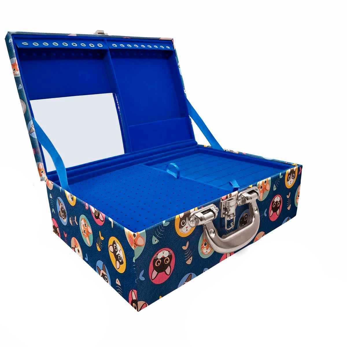 Estojo Maleta Porta Jóias Triplo Grande Kitty Com Alça Cromada e Espelho