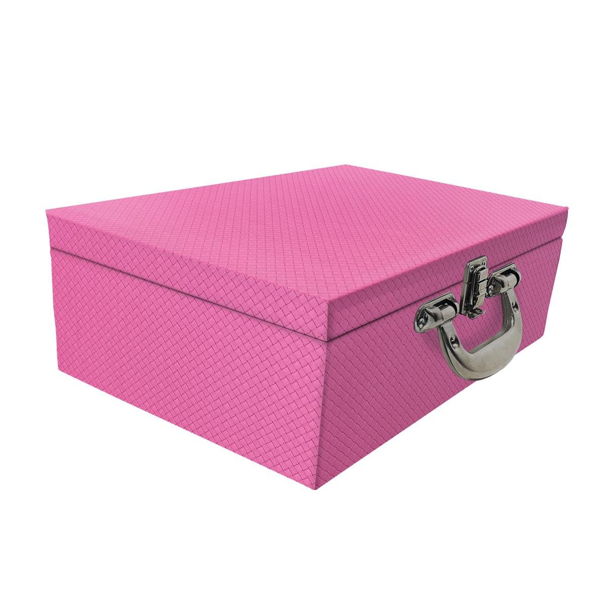 Estojo Maleta Porta Jóias Triplo Grande Ladrilhado Pink Com Alça Cromada e Espelho