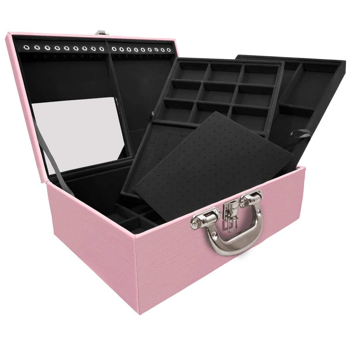 Maleta Tripla Grande Milão Rosa Com Alça Cromada E Espelho