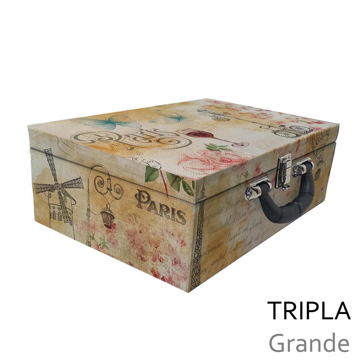 Estojo Maleta Porta Jóias Triplo Grande Paris Com Alça Preta e Espelho