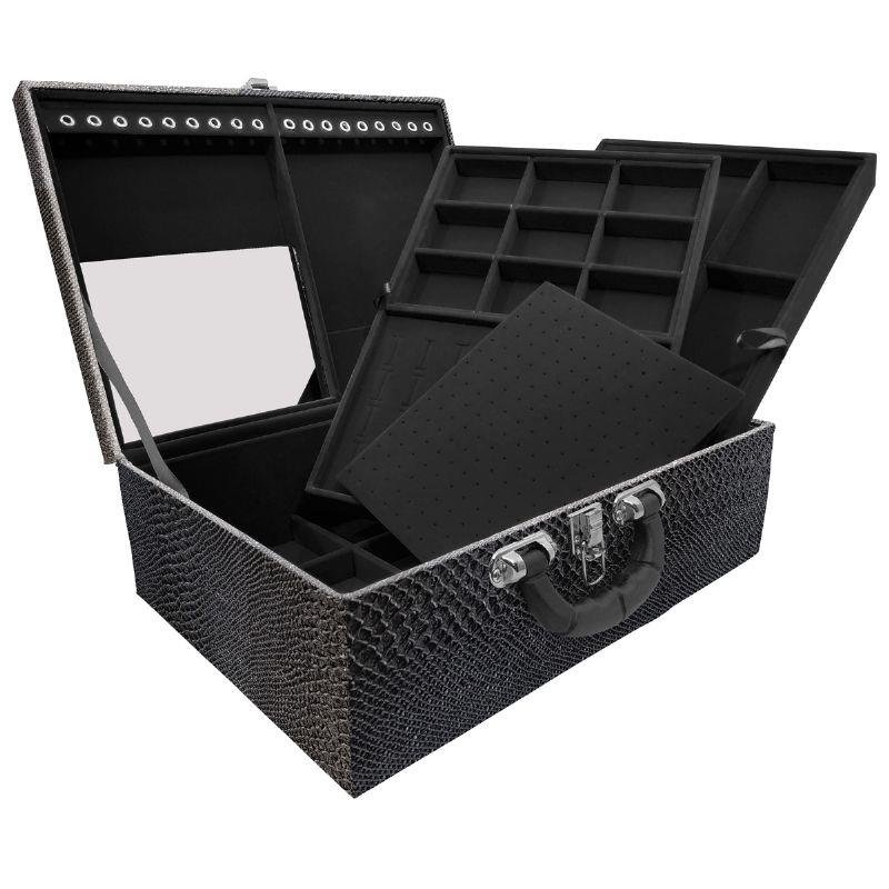 Maleta Tripla Grande Vibora Preta Com Alça Preta e Espelho