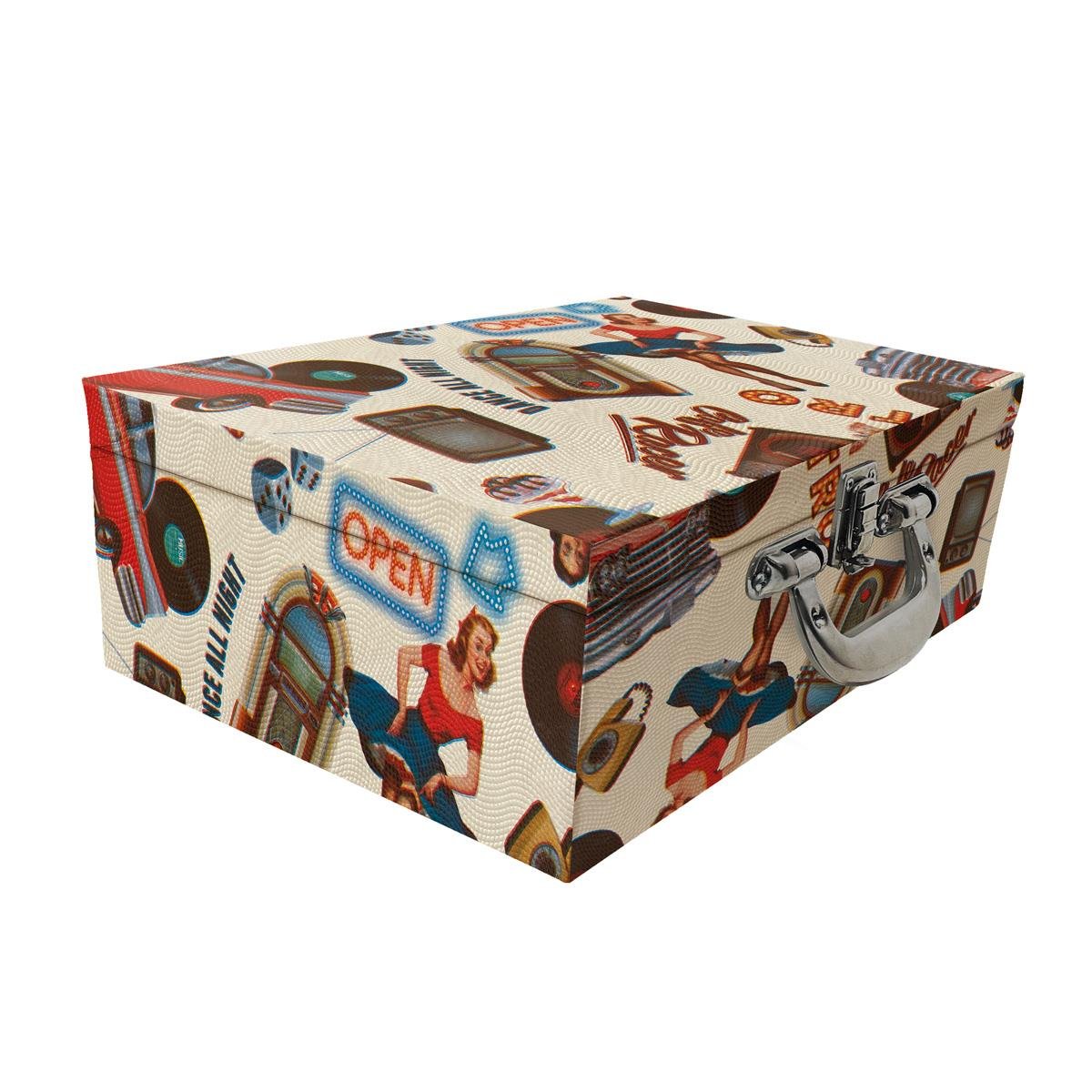 Estojo Maleta Porta Jóias Triplo Grande Vintage Bege Com Alça Cromada e Espelho