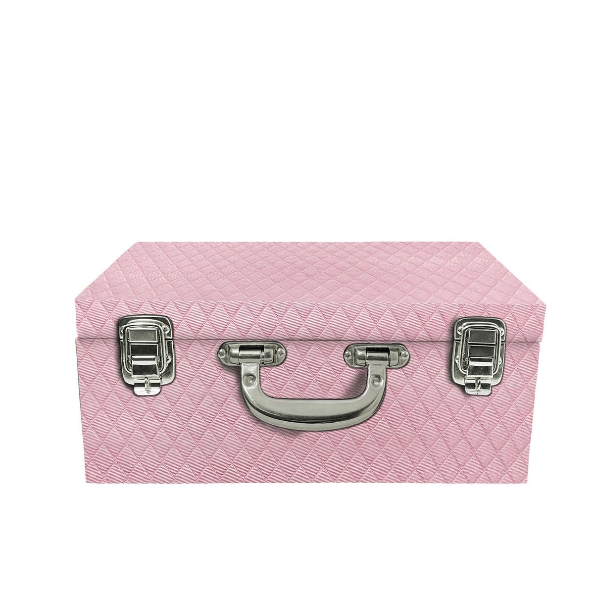 MALETÃO PARA 4 BANDEJAS GRANDE DIJON ROSA BEBE METALIZADO COM ALÇA CROMADA