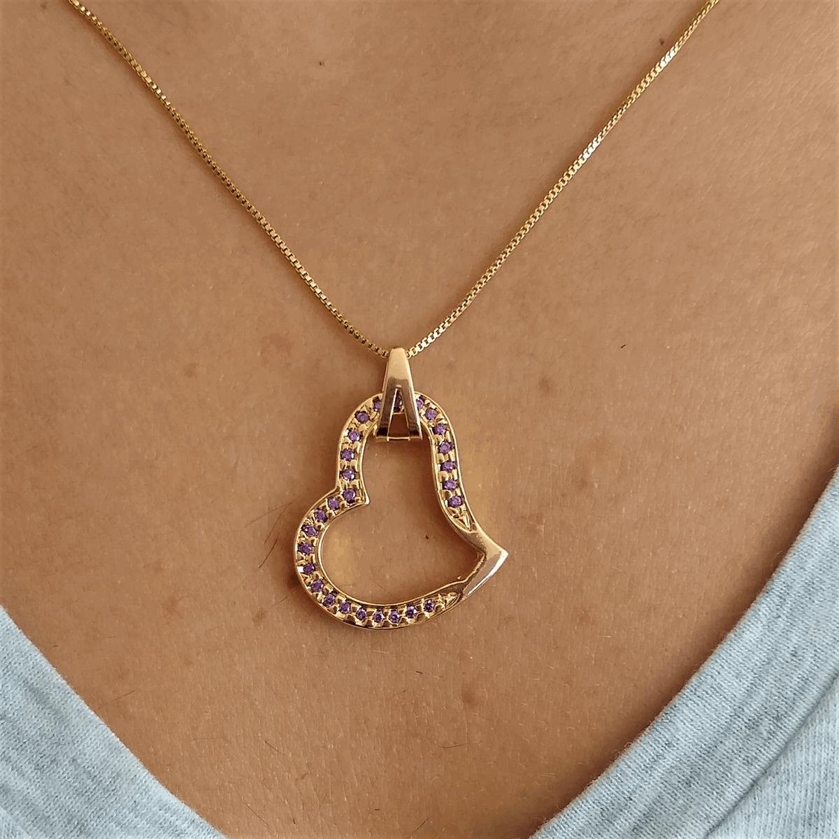 Pingente Coração Vazado Cravejado Folheado a Ouro