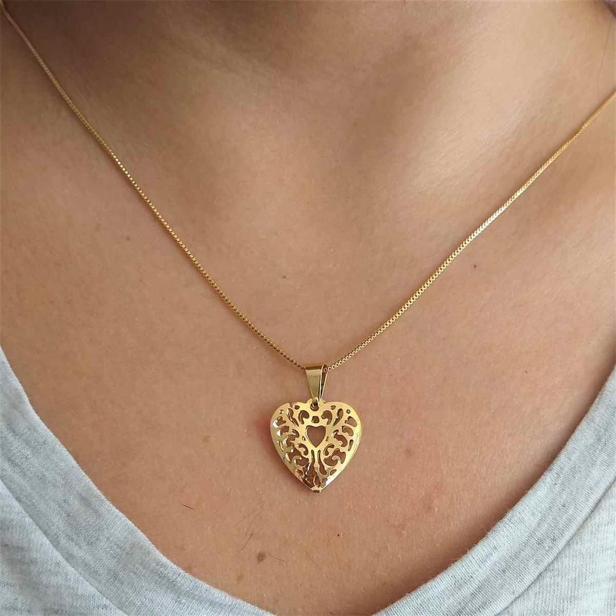 Pingente Coração Vazado Folheado a Ouro