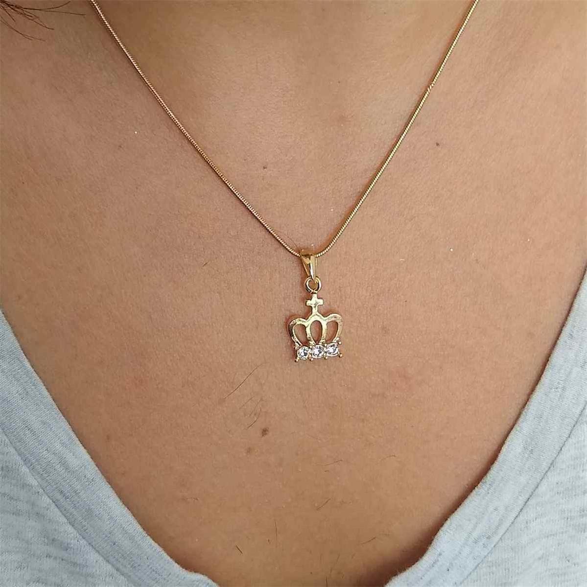 Pingente Coroa Cravejado Folheado a Ouro