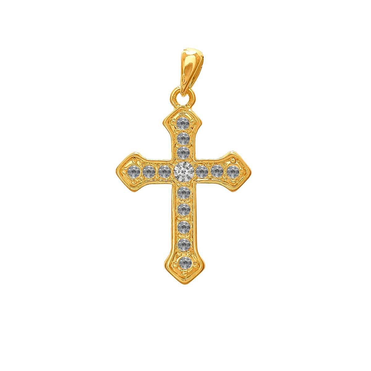 Pingente Cruz Com Strass Folheado a Ouro