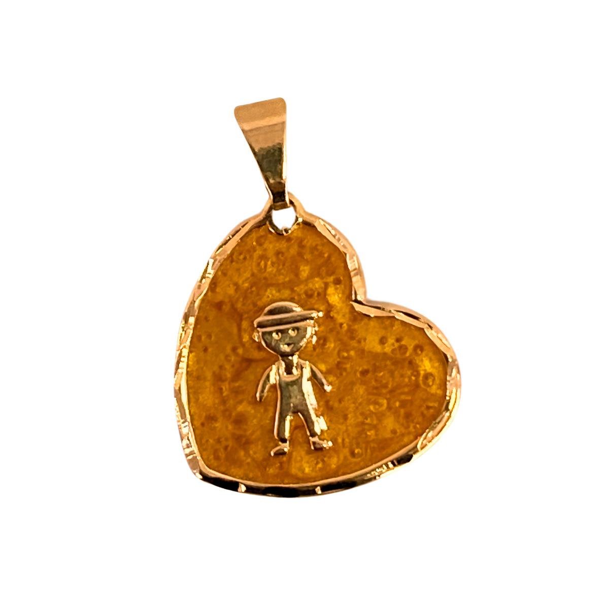 Pingente De Coração Com Resina Folheado A Ouro