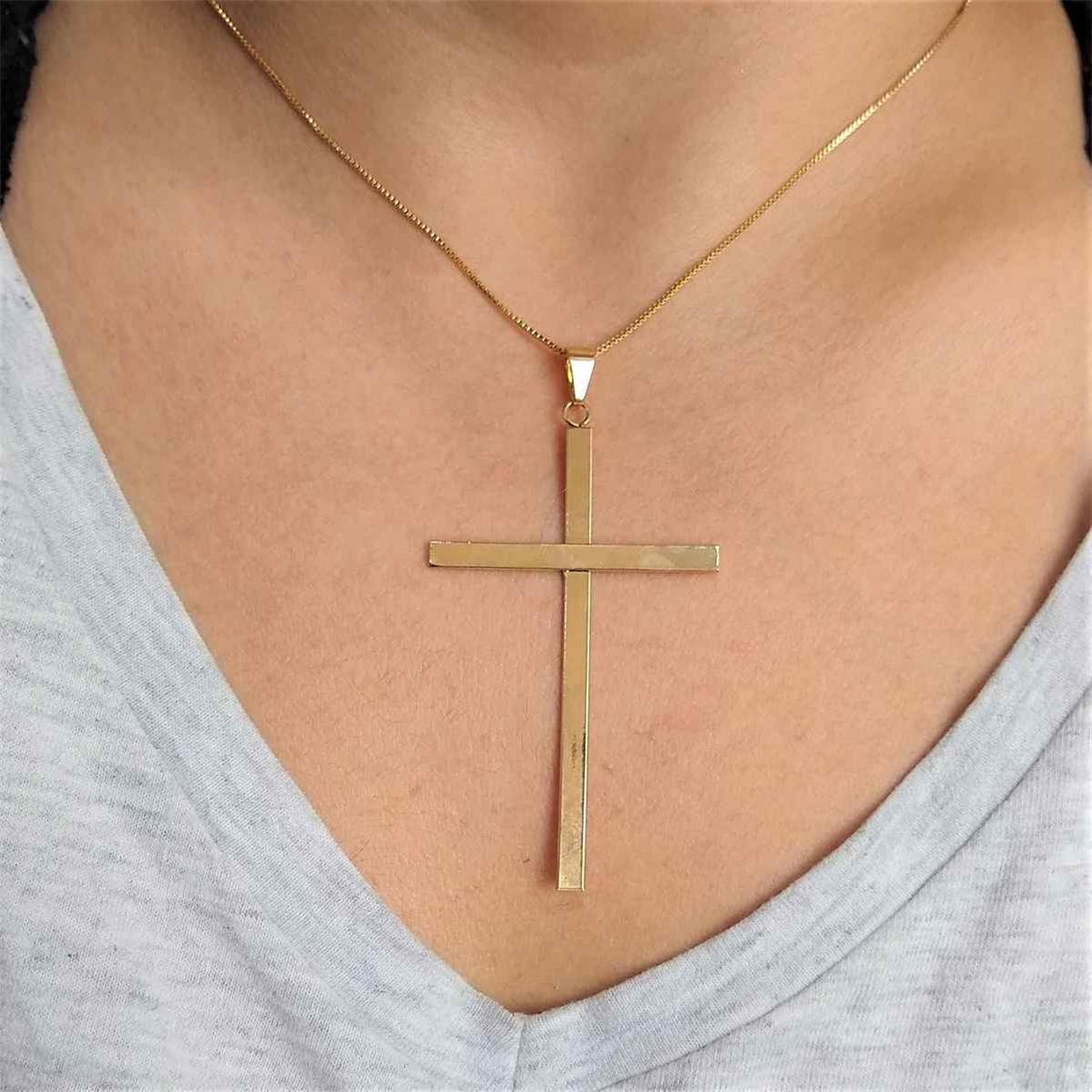 Pingente Cruz Lisa Folheado a Ouro