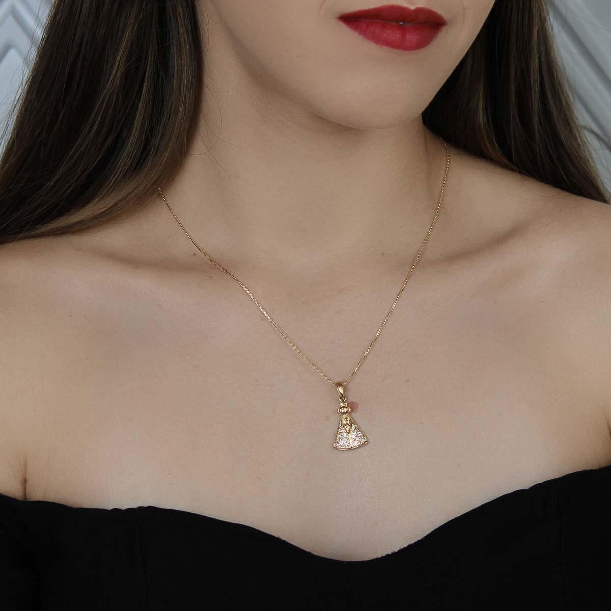 Pingente de Nossa Senhora com Pedra Folheado a Ouro