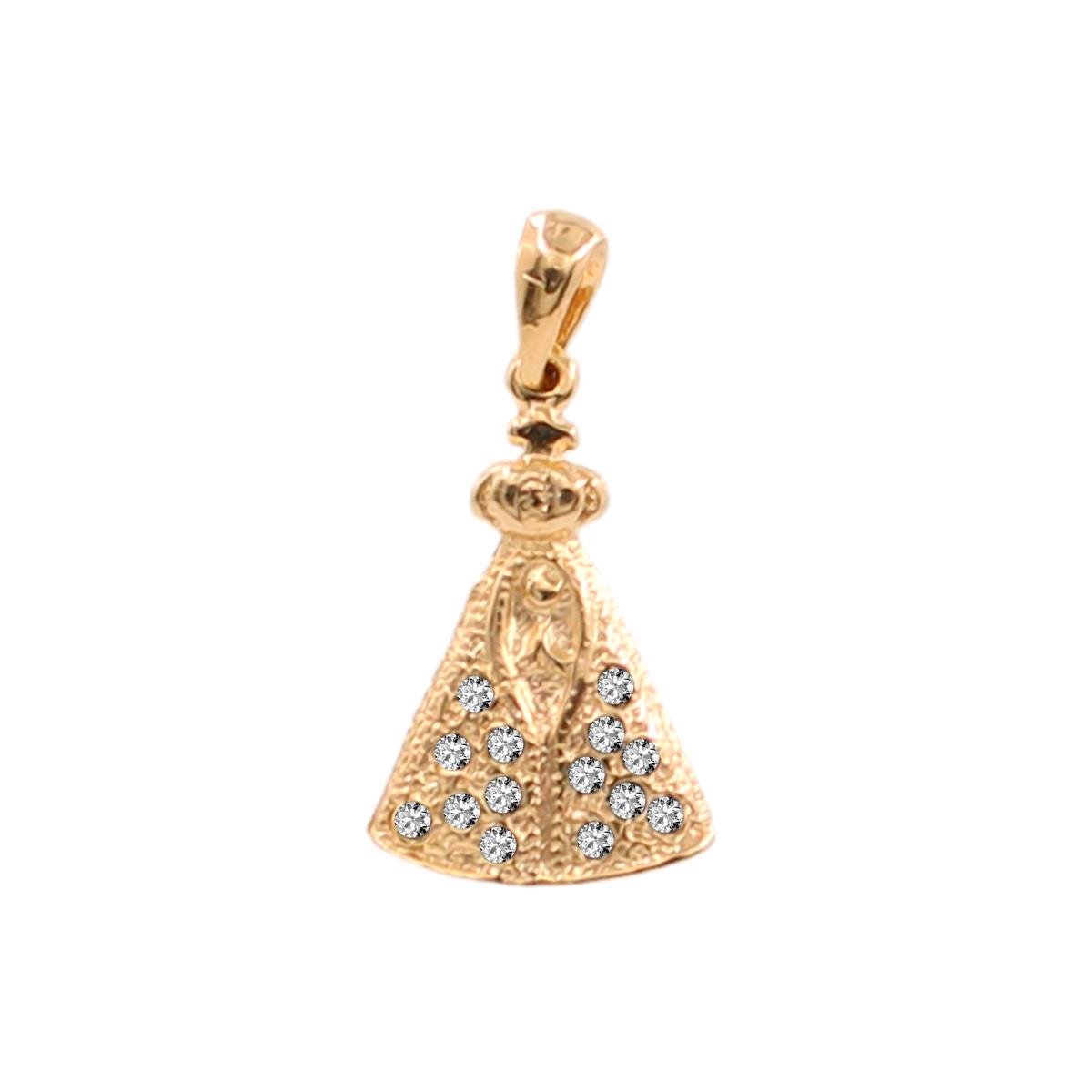 Pingente de Nossa Senhora com Pedra Folheado a Ouro