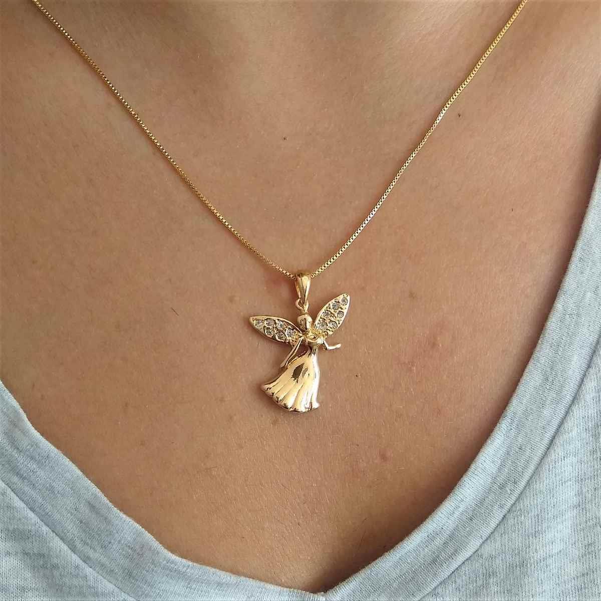 Pingente Fada com Strass Folheado a Ouro