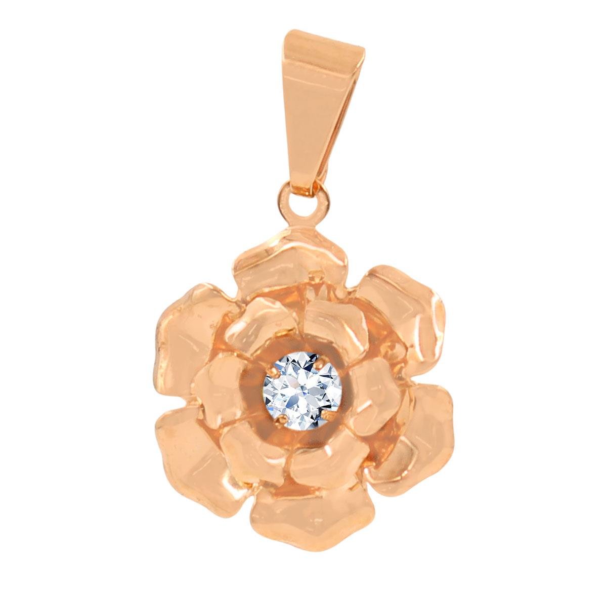 Pingente Flor Com Petalas Dobradas e Strass Folheado a Ouro