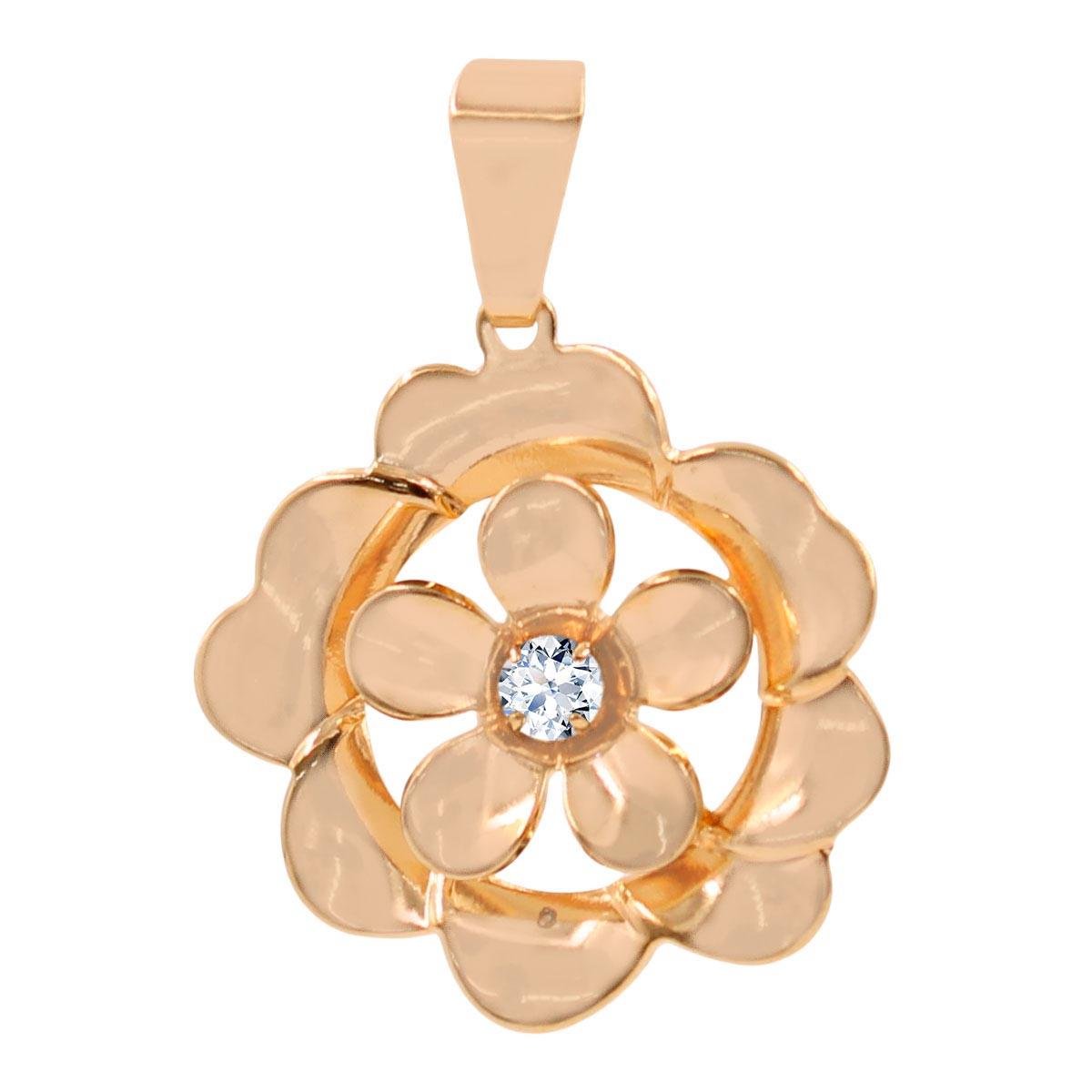 Pingente de Flor Vazada Com Pedra Strass Folheado a Ouro