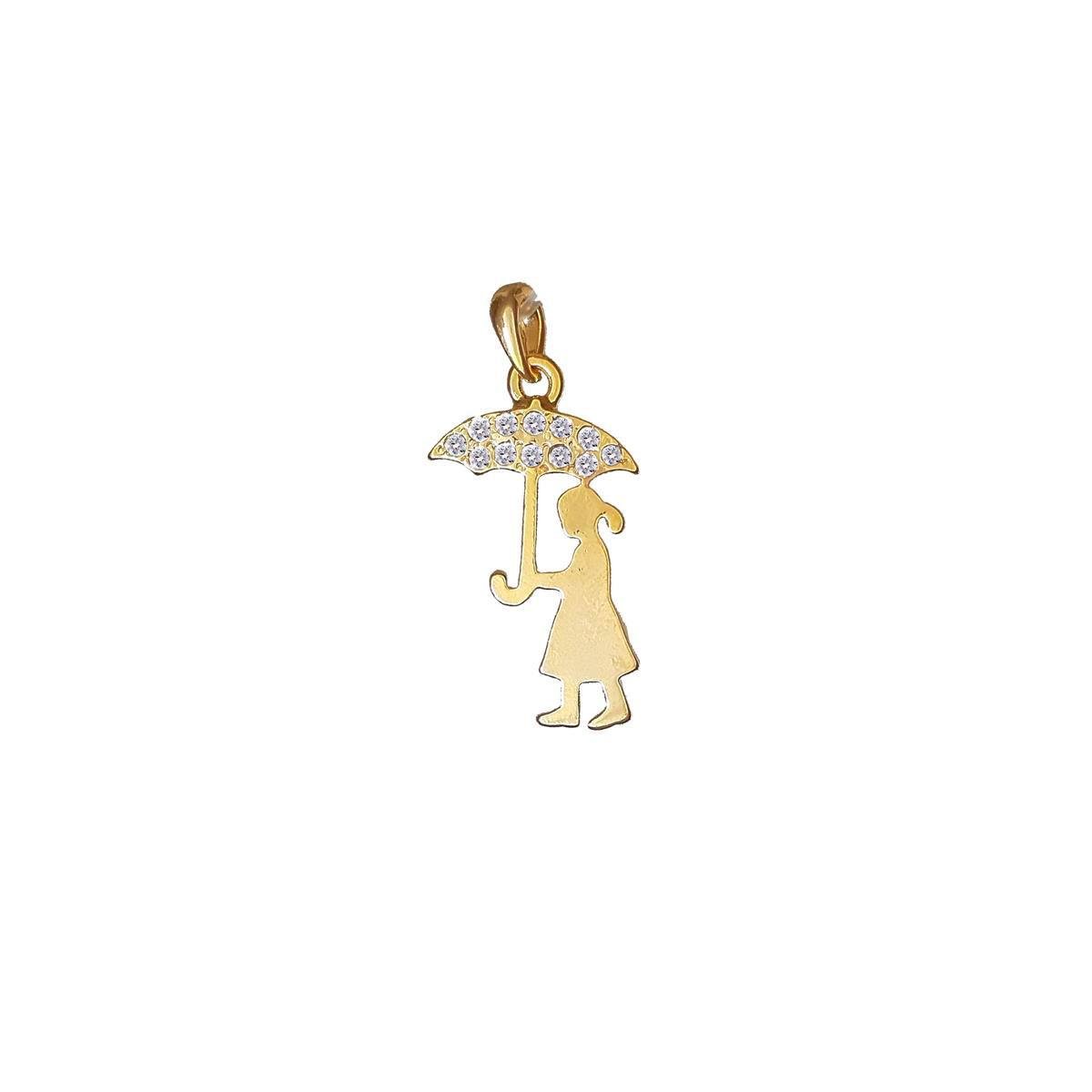 Pingente Menina Com Guarda Chuva Folheado A Ouro