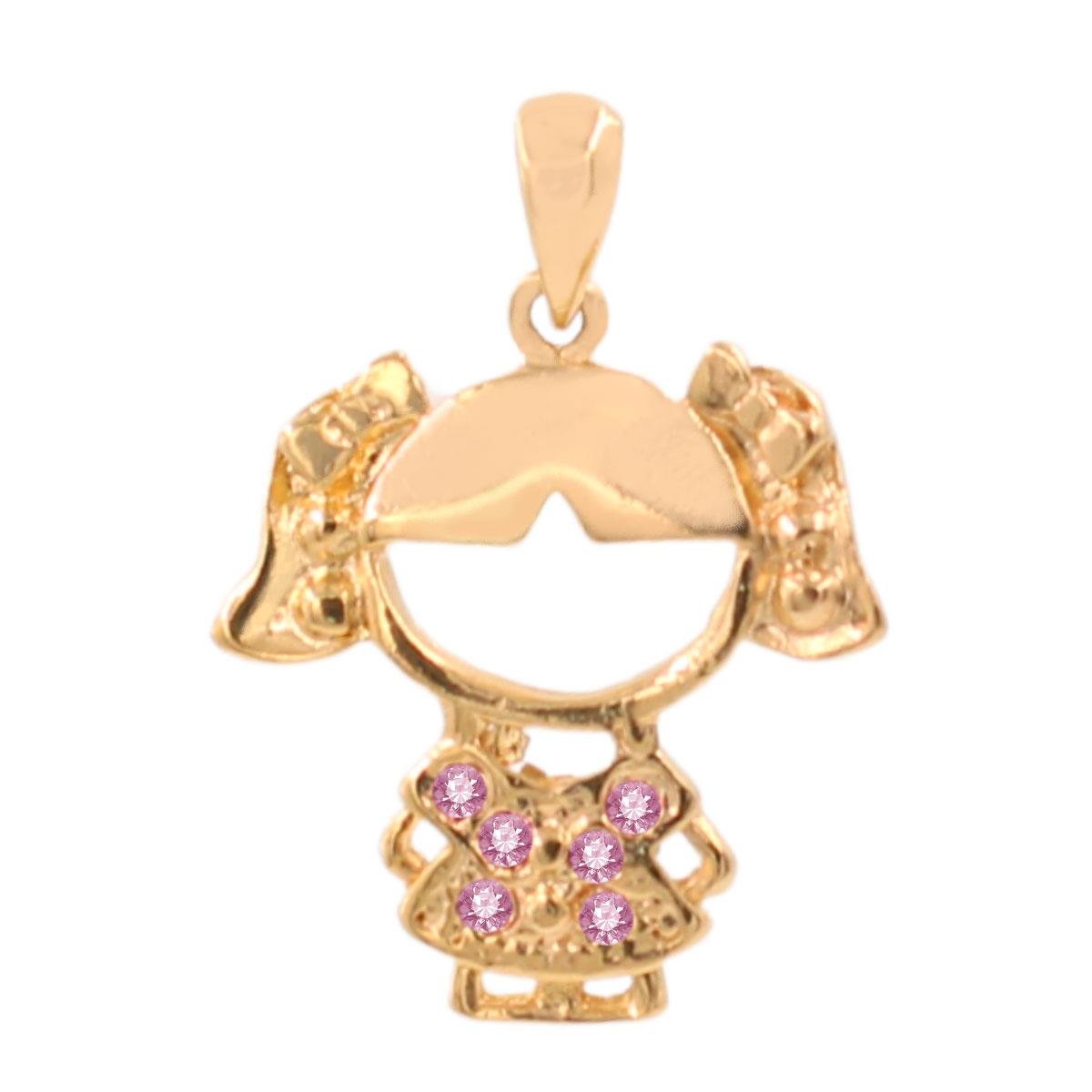 Pingente Menina com Strass Folheado a Ouro