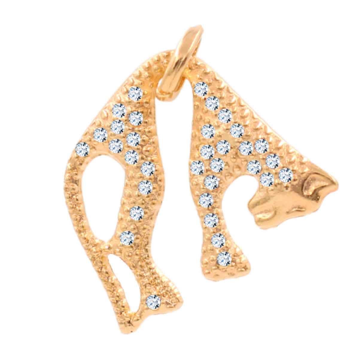 Pingente de Onça Cravejada com Strass Folheado a Ouro