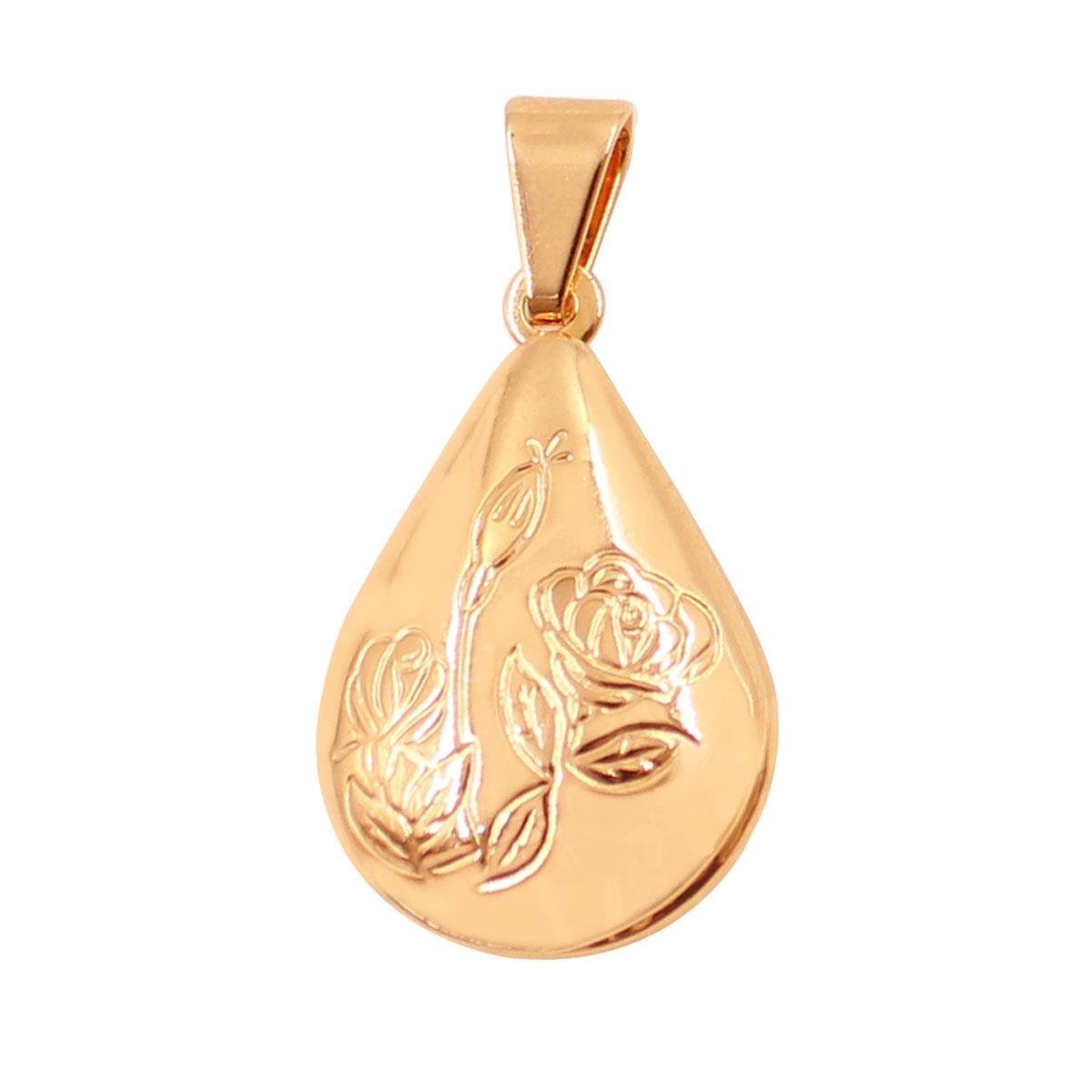 Pingente Relicário de Gota com Flores Folheado a Ouro