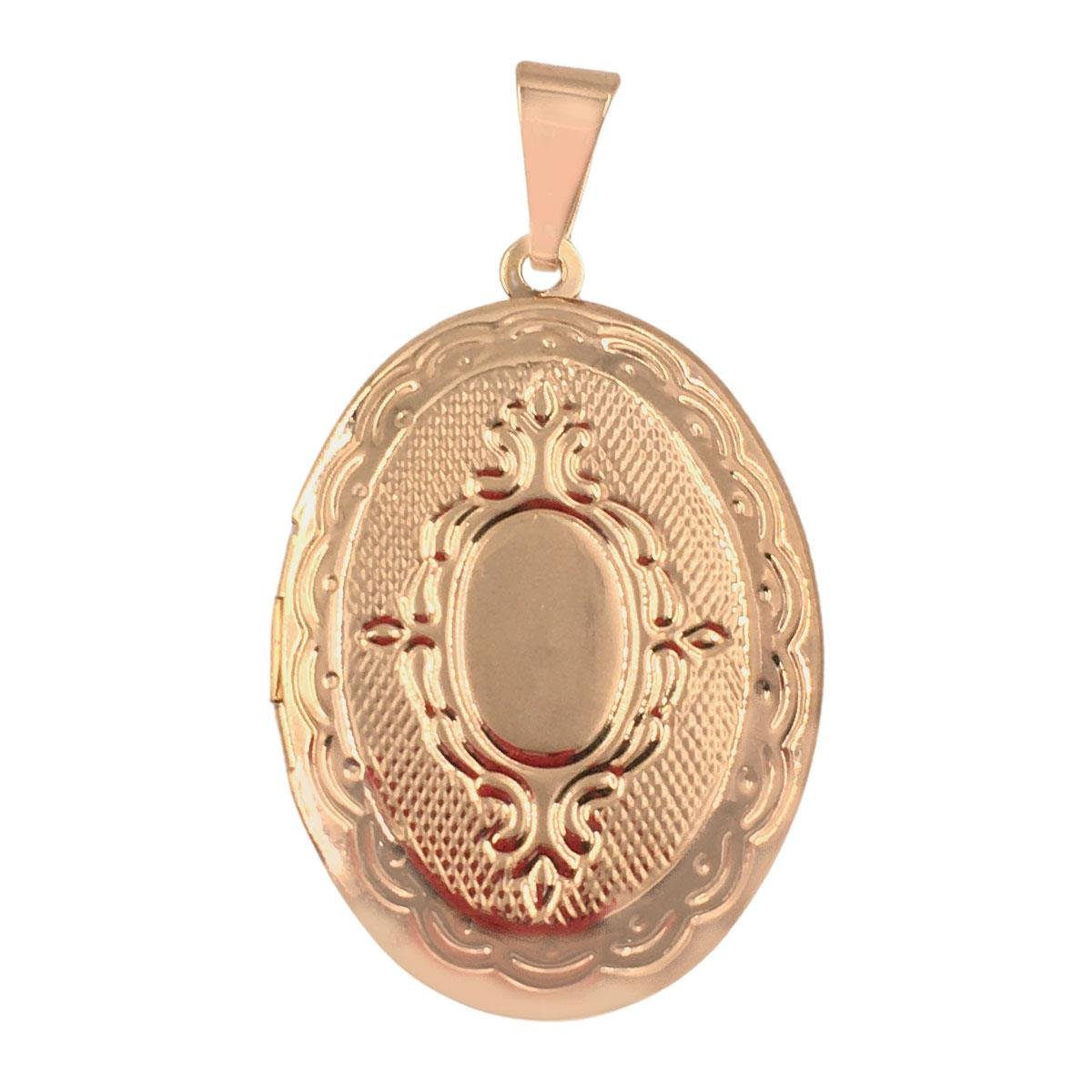 Pingente Relicário Oval com Detalhe de Espelho Folheado a Ouro