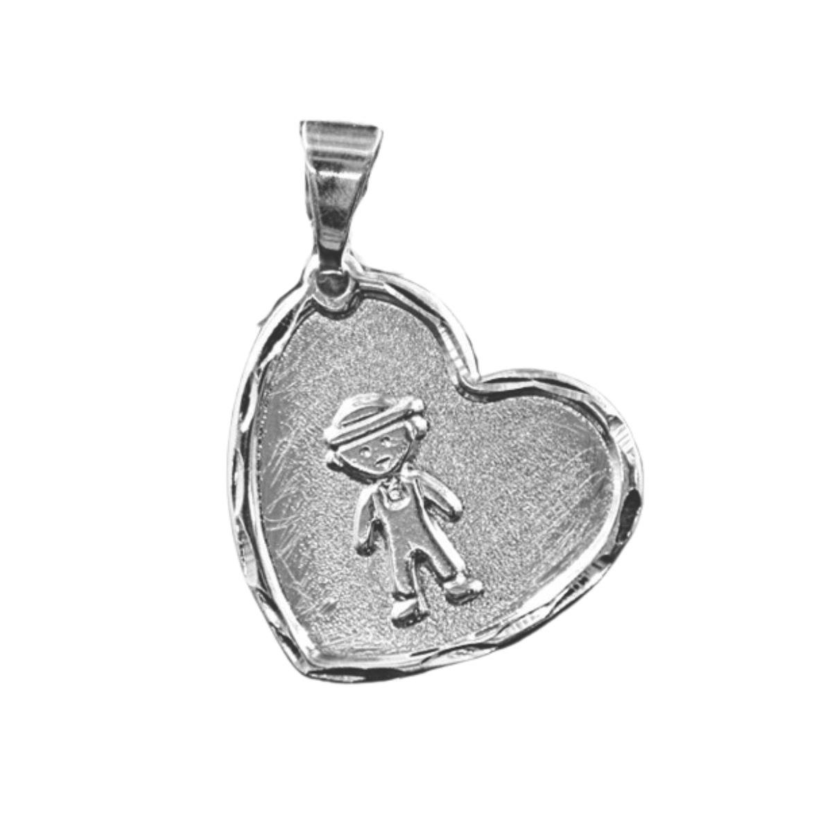Pingente Coração com Desenho de Menino Folheado a Prata