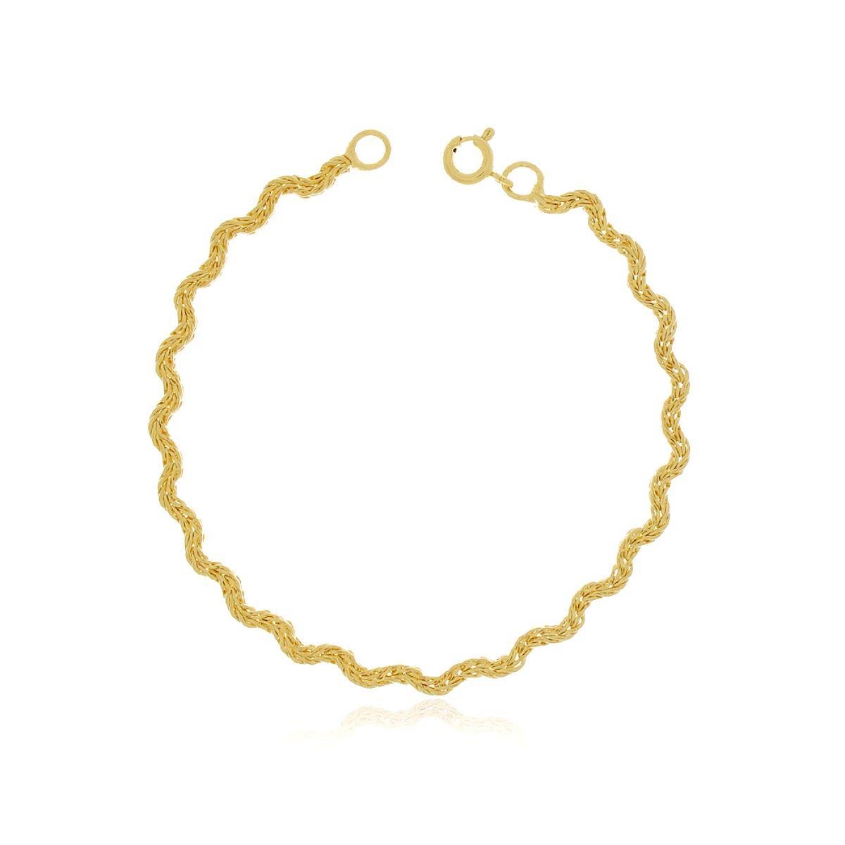Pulseira Trança Ondulada 18cm Banhada a Ouro