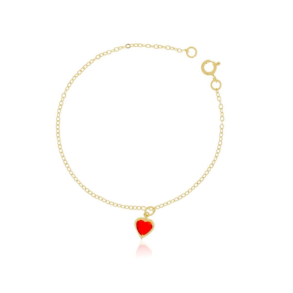 Pulseira Coração 18cm Banhada a Ouro