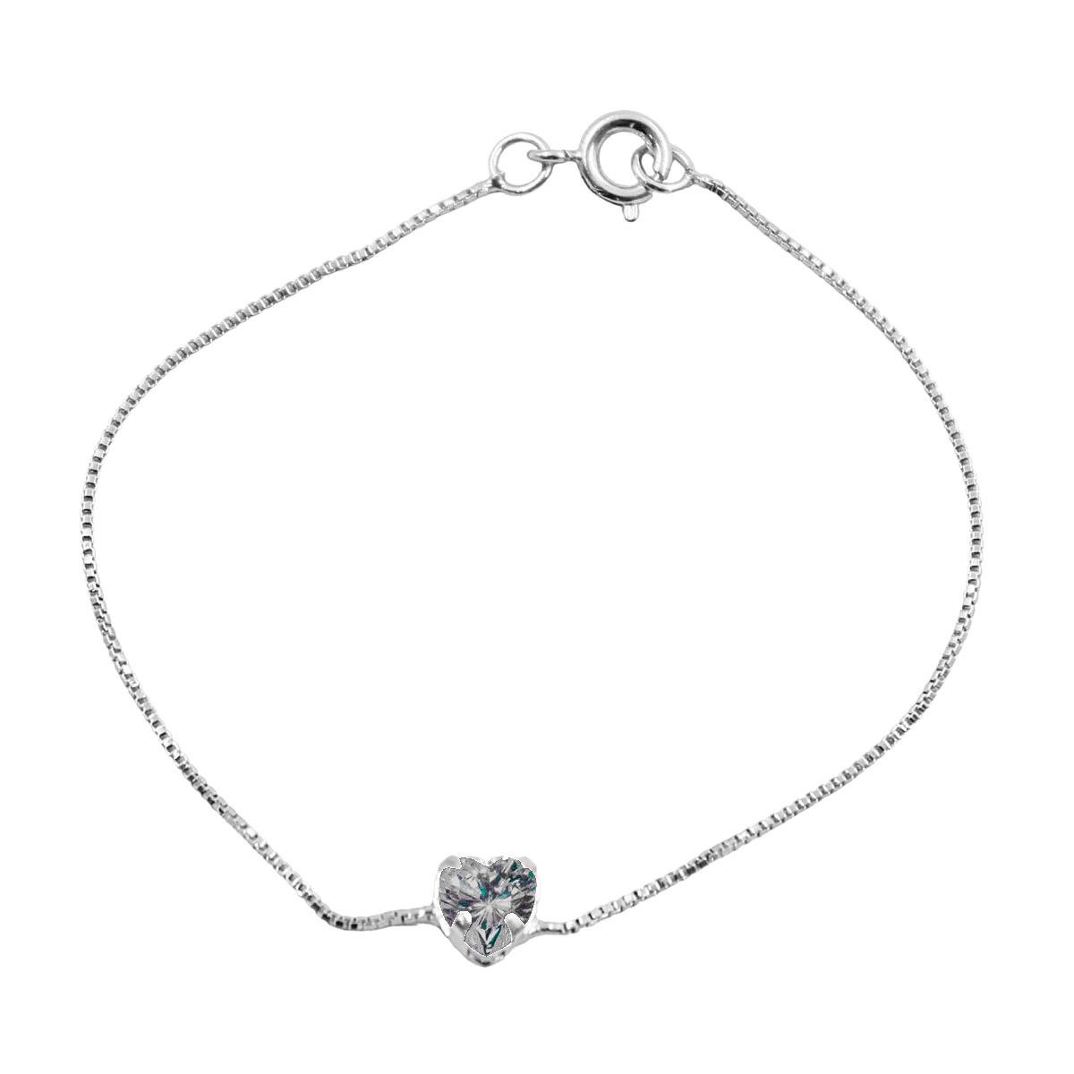 Pulseira Bolinhas com Coração de Zircônia Folheado a Prata