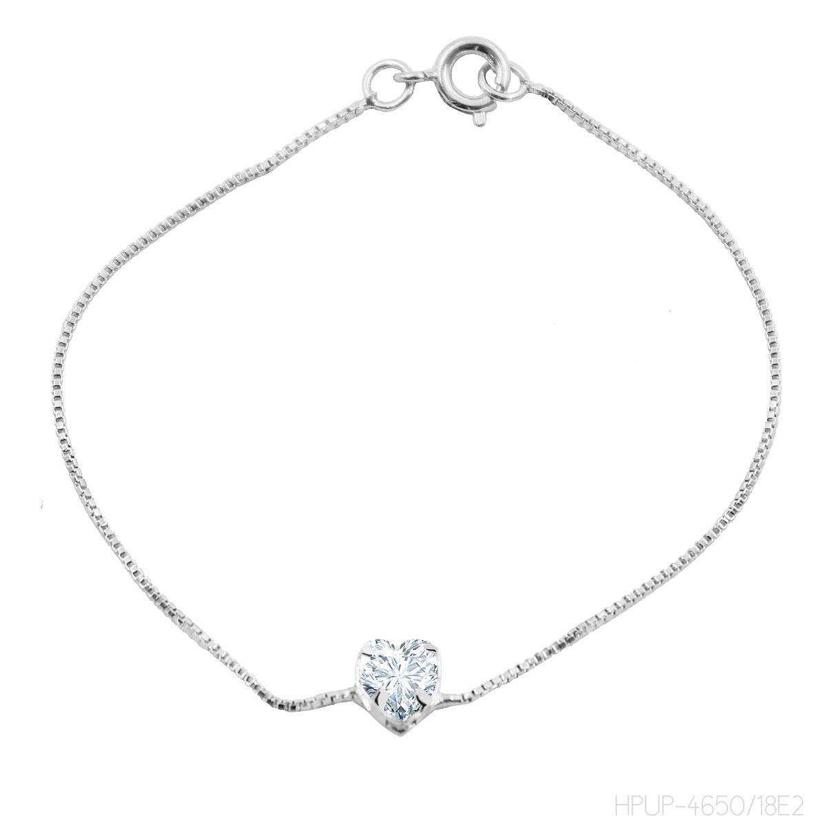 Pulseira Veneziana com Pedra em formato de Coração - Folheado a Prata.