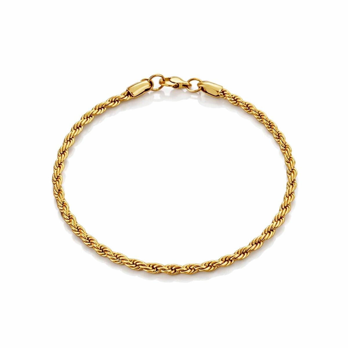 Pulseira Cordão Baiano 18cm Aço Inox com Banho Ouro 18k