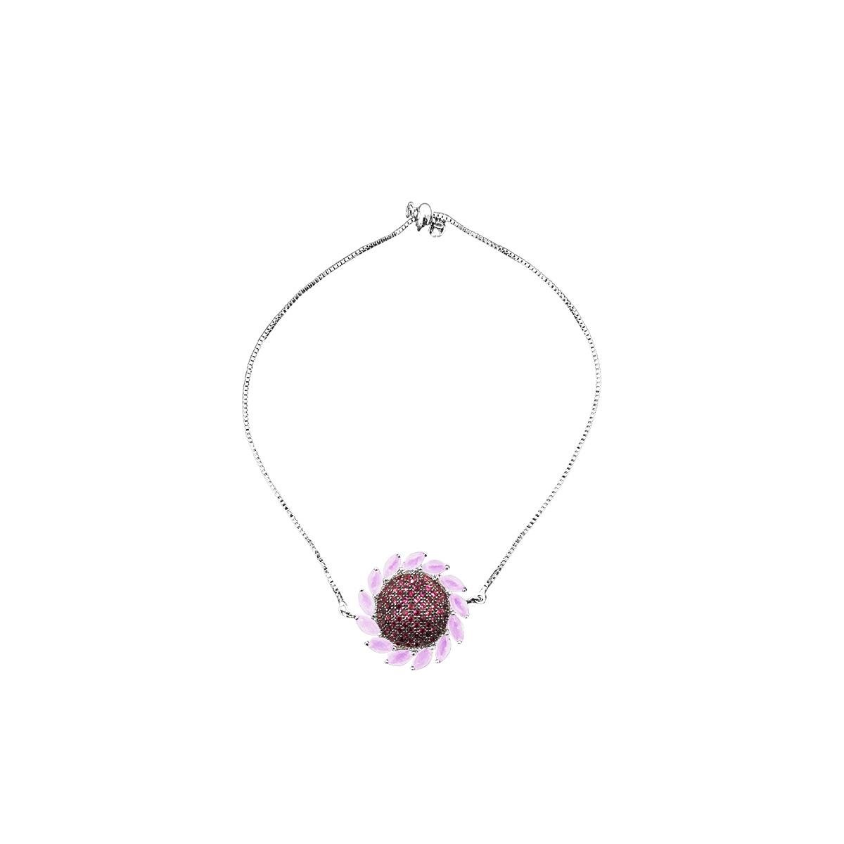 Pulseira Ajustável de Flor de Zircônia com Fecho Gravatinha Folheado Grafite