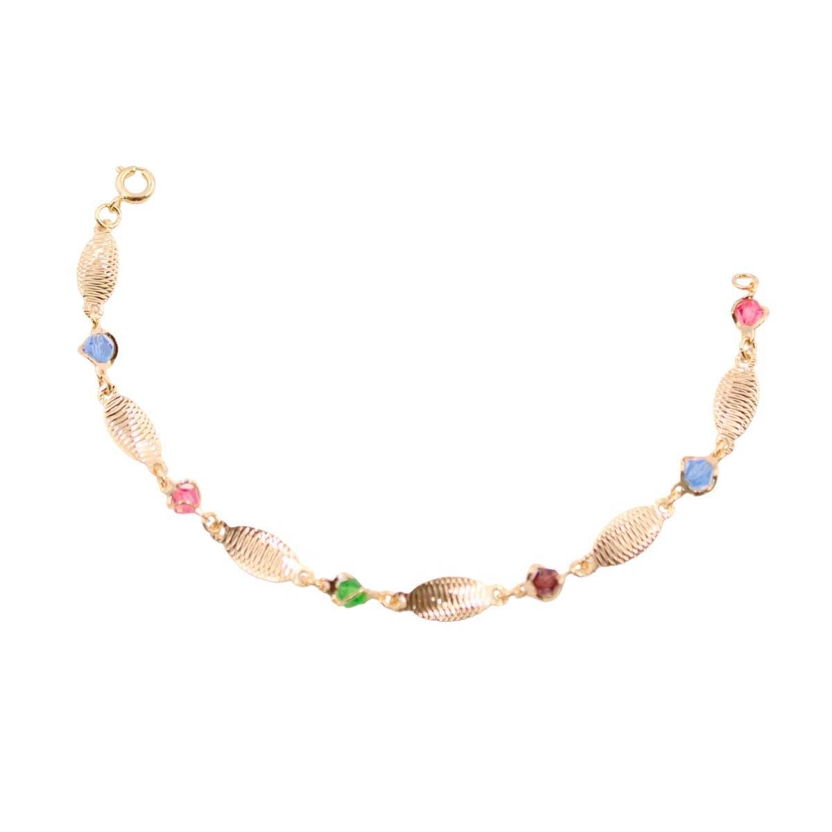 Pulseira Com Chapinha e Pedras Colorido Folheado a Ouro