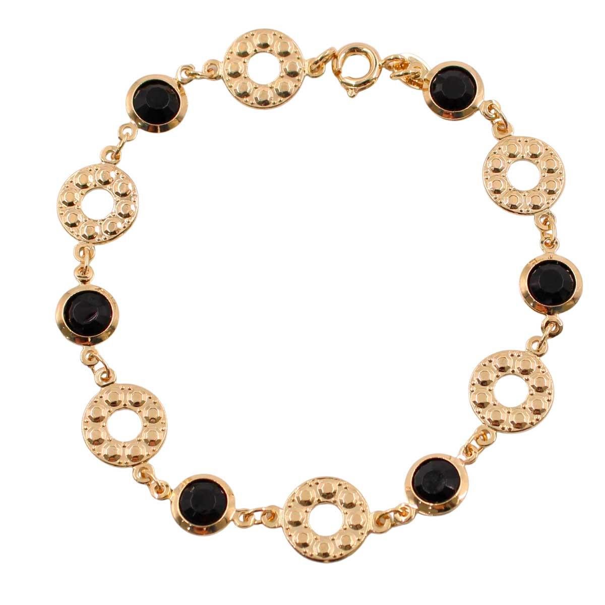 Pulseira Flores Vazadas com Pedras Folheado a Ouro