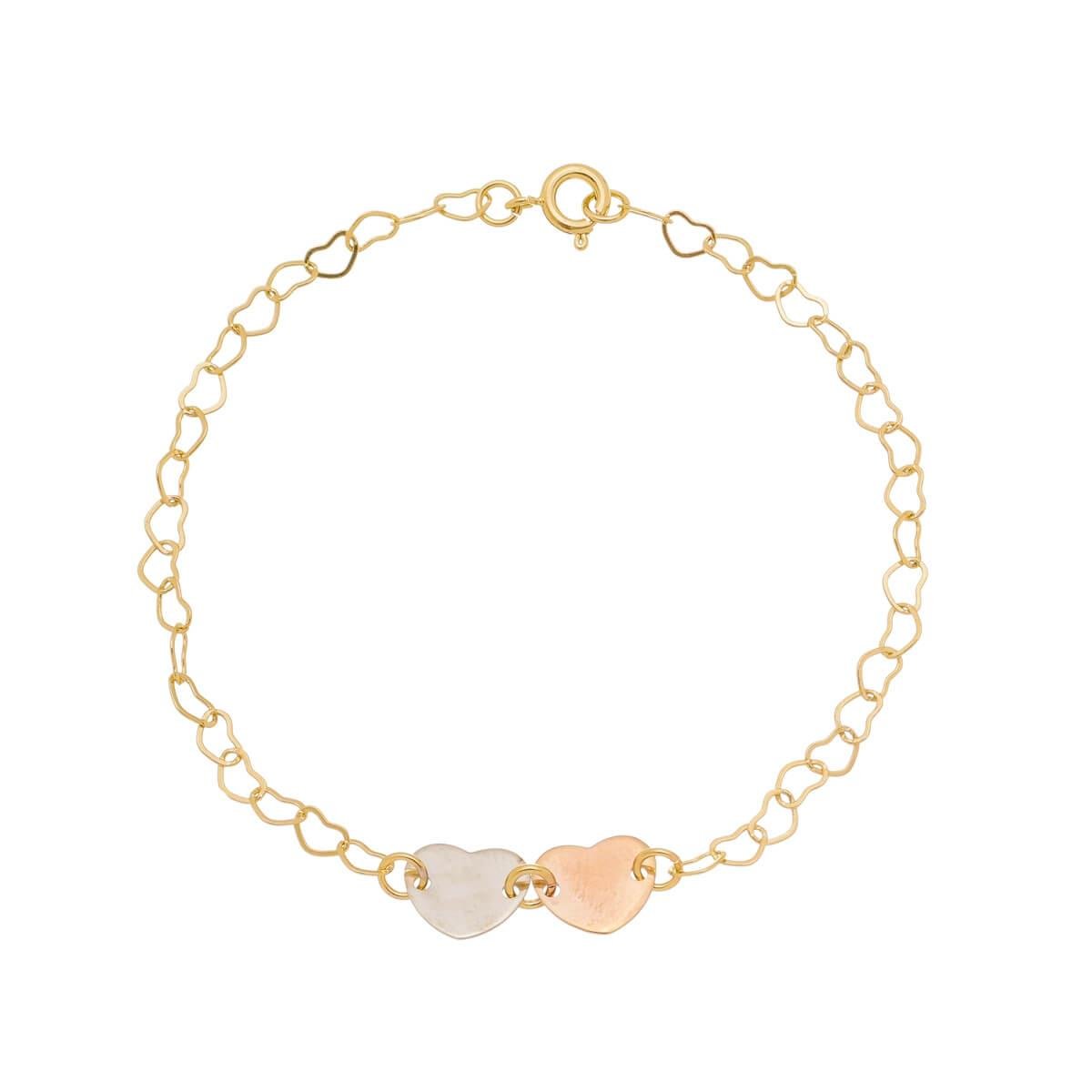 Pulseira Dois Corações com Ródio Branco e Ouro Rosé Folheado a Ouro