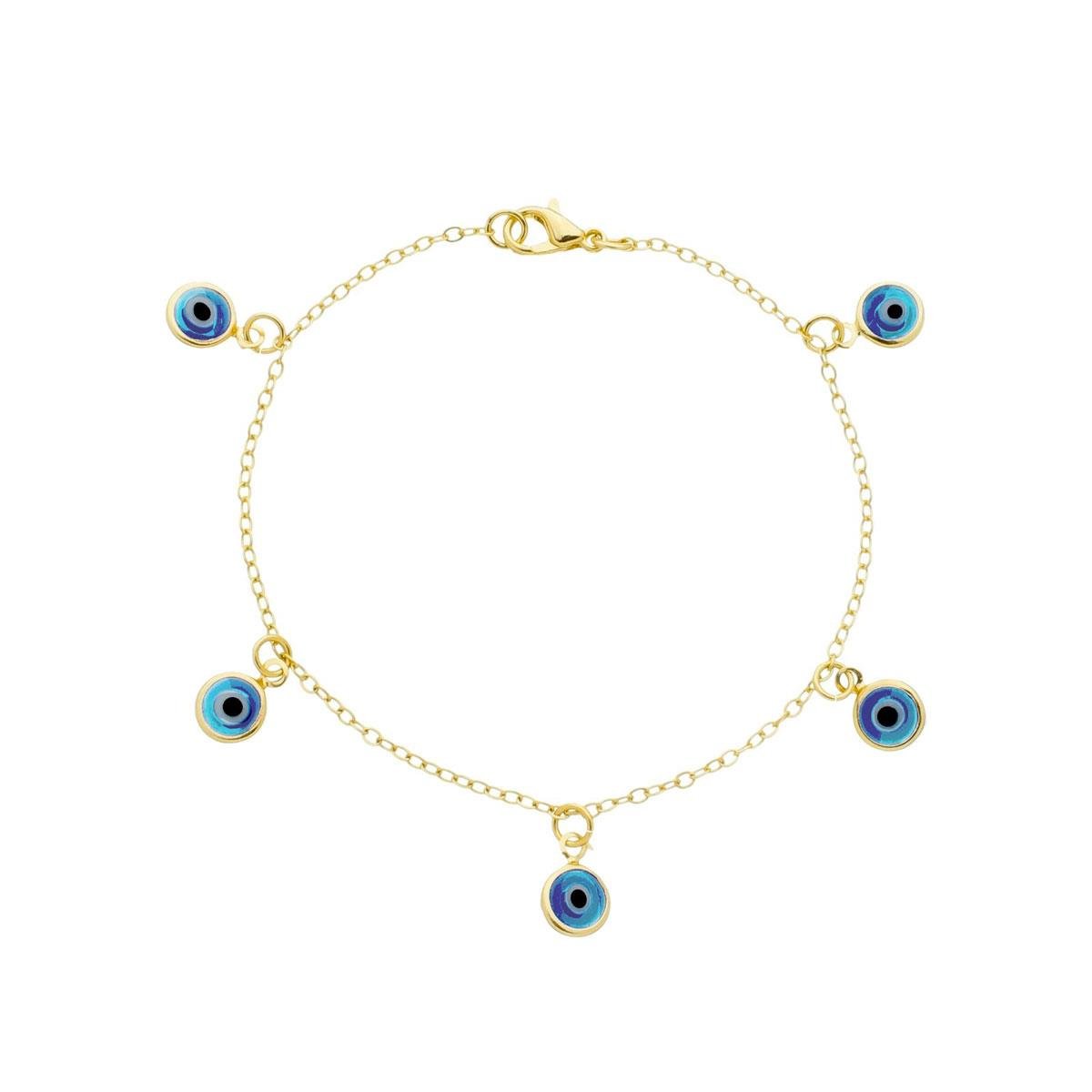 PULSEIRA BANHADA A OURO COM 5 OLHOS GREGOS 18CM