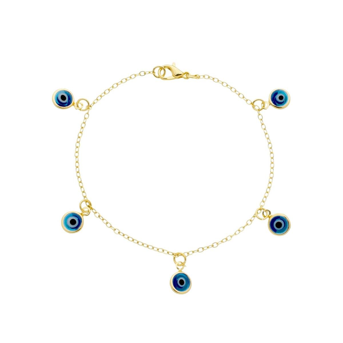 PULSEIRA BANHADA A OURO COM 5 OLHOS GREGOS 18CM