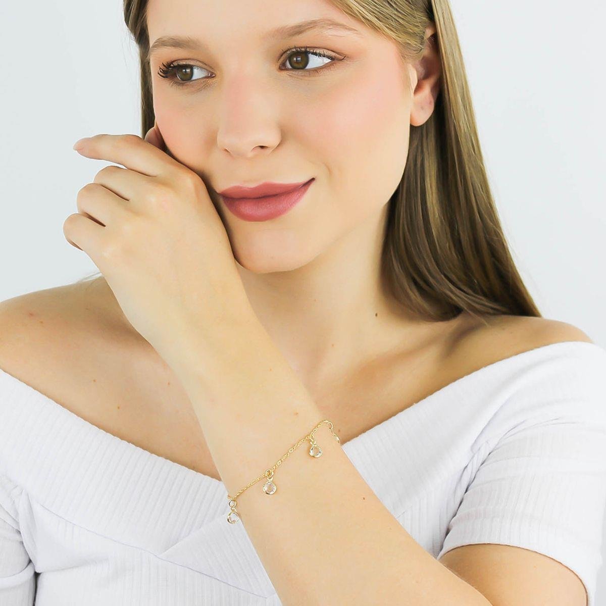 PULSEIRA BANHADA A OURO COM 5 PONTOS DE LUZ 18CM