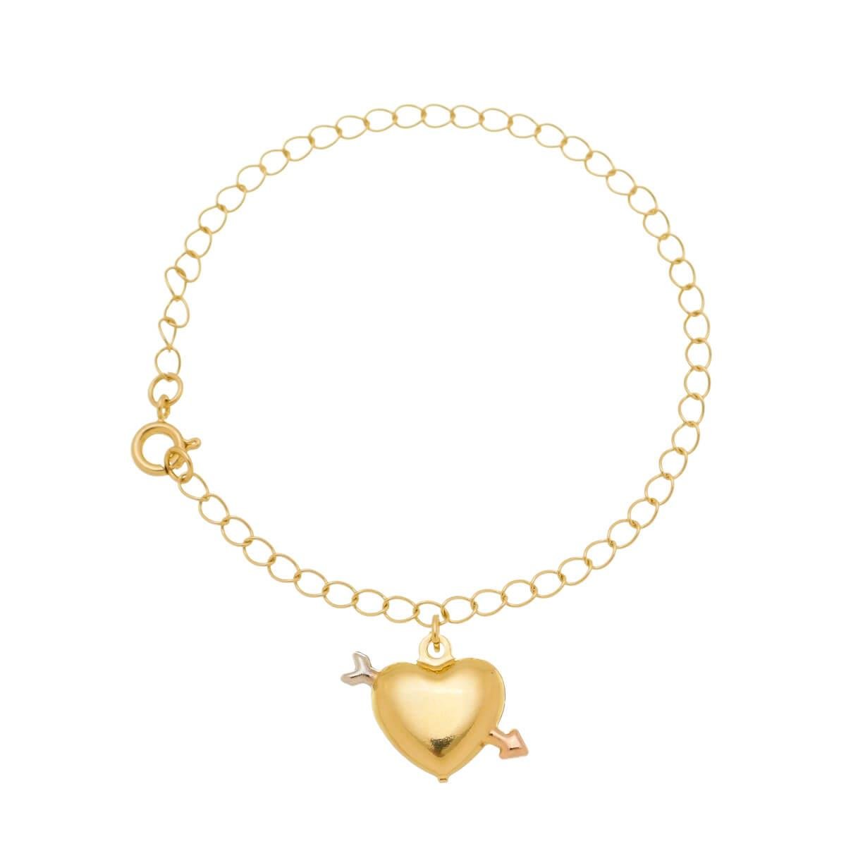 Pulseira Coração com Flecha com Ródio Branco e Ouro Rosé Folheado a Ouro