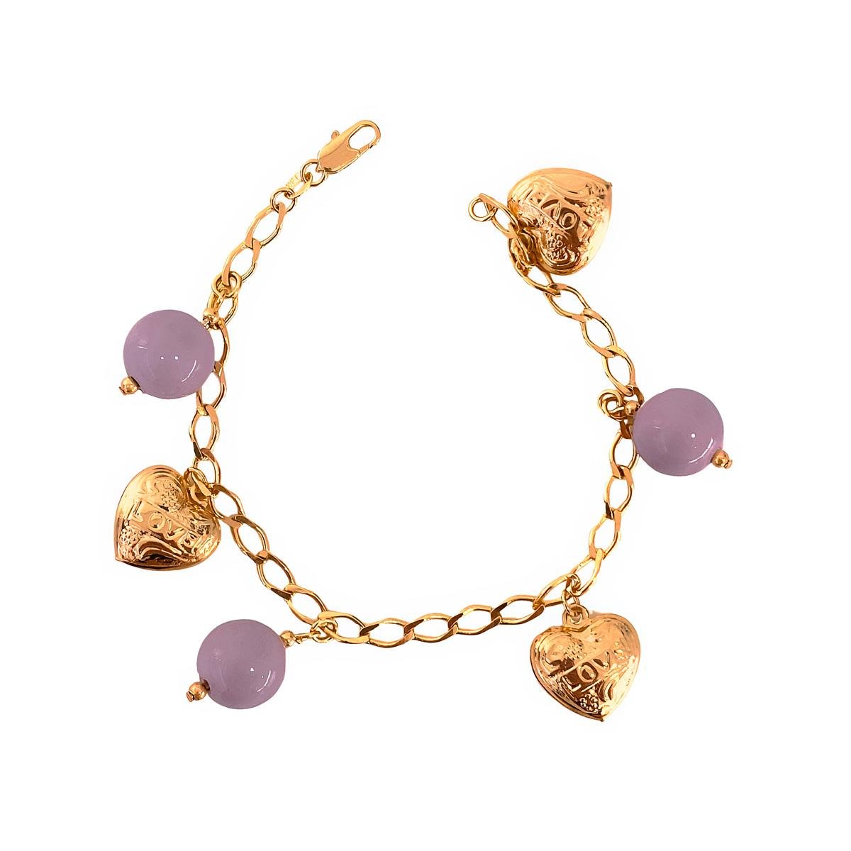 PULSEIRA BANHADA A OURO COM CORAÇÕE E BOLINHAS 20CM