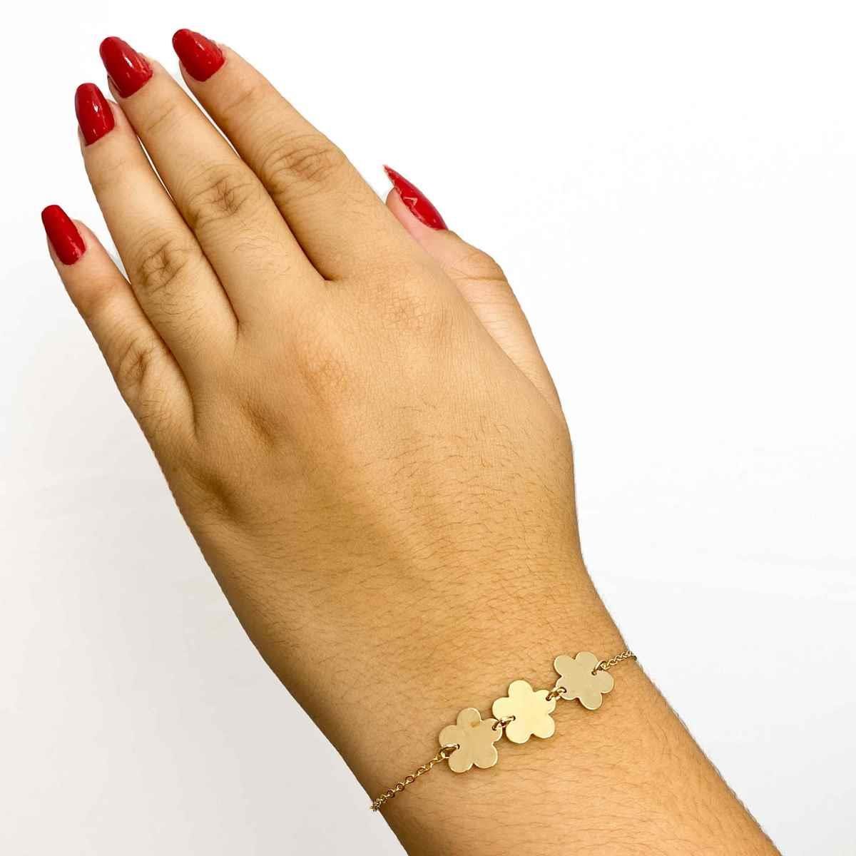Pulseira Lisa de Flor Folheado a Ouro