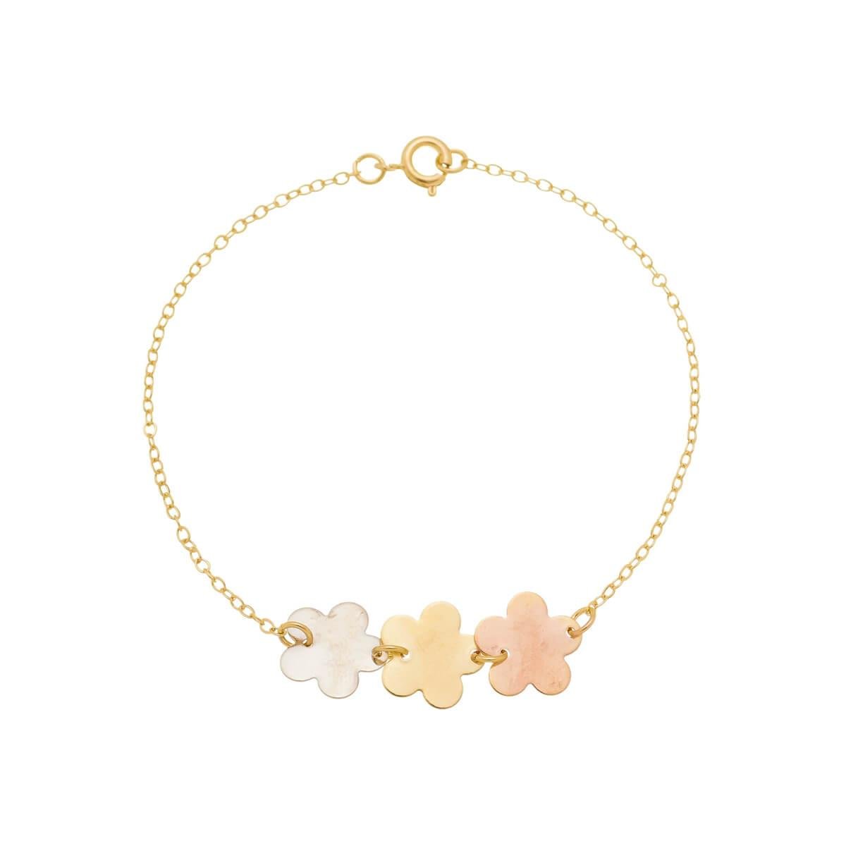 Pulseira Chapa de Flores com Ródio Branco e Ouro Rosé Folheado a Ouro