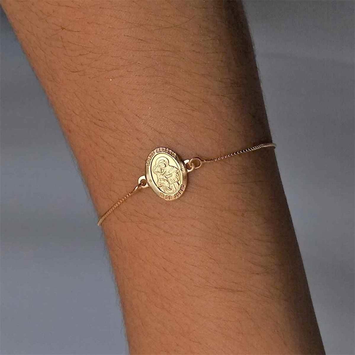 Pulseira com Medalha Santo Antônio Folheado a Ouro