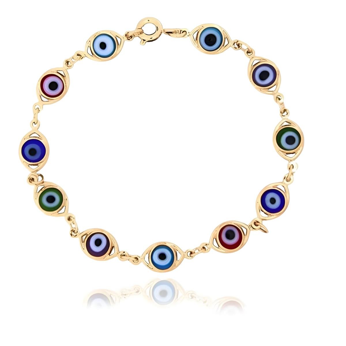 Pulseira Formato De Olho Grego Folheado a Ouro